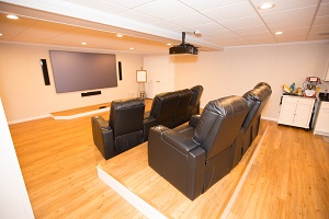 A basement turned into a home theater in Yonkers